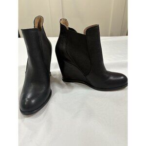 Corso Como Wedge Heel Booties Womens Size 7 Black Leather Ankle Boots